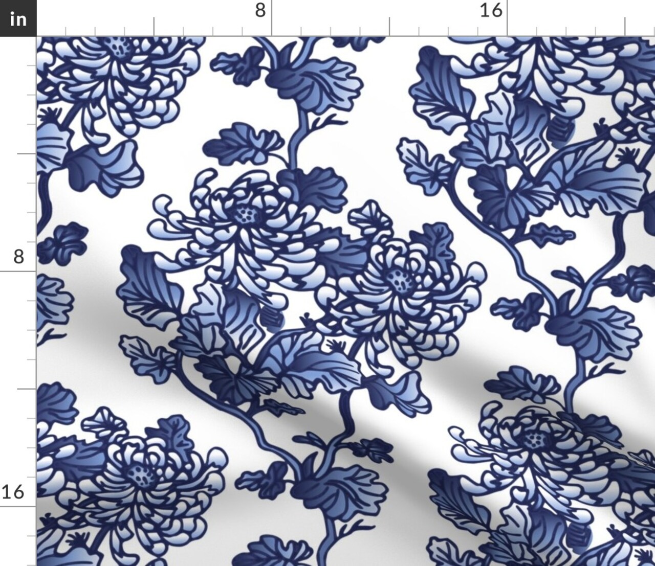 Floral Blue Peonies Spring Kitchen Home Decor Flowers Modern Momochramtic Custom Printed Fabric by Spoonflower Various Fabrics by the Yard or Fat Quarter